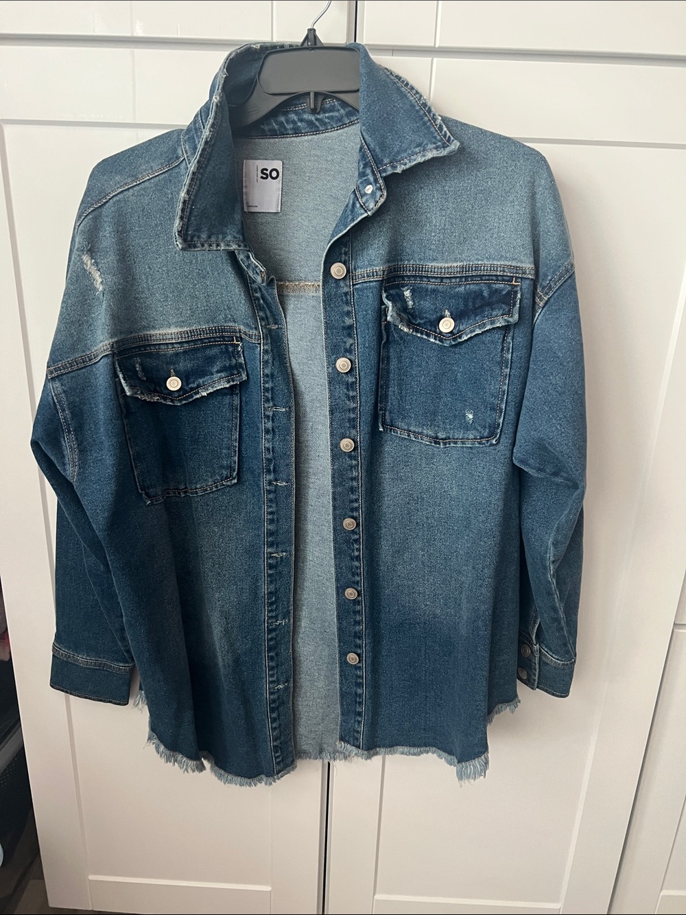 SO Two-Tone Distressed Blue Denim Jacket